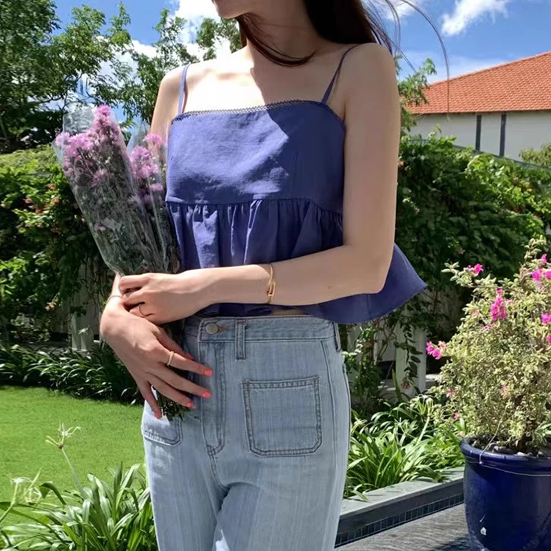 Top giovanile con cinturino Ele Bal da donna, design unico estivo, finiture in pizzo, giuntura ort Sle Faion, gilet ampio da pendolarismo