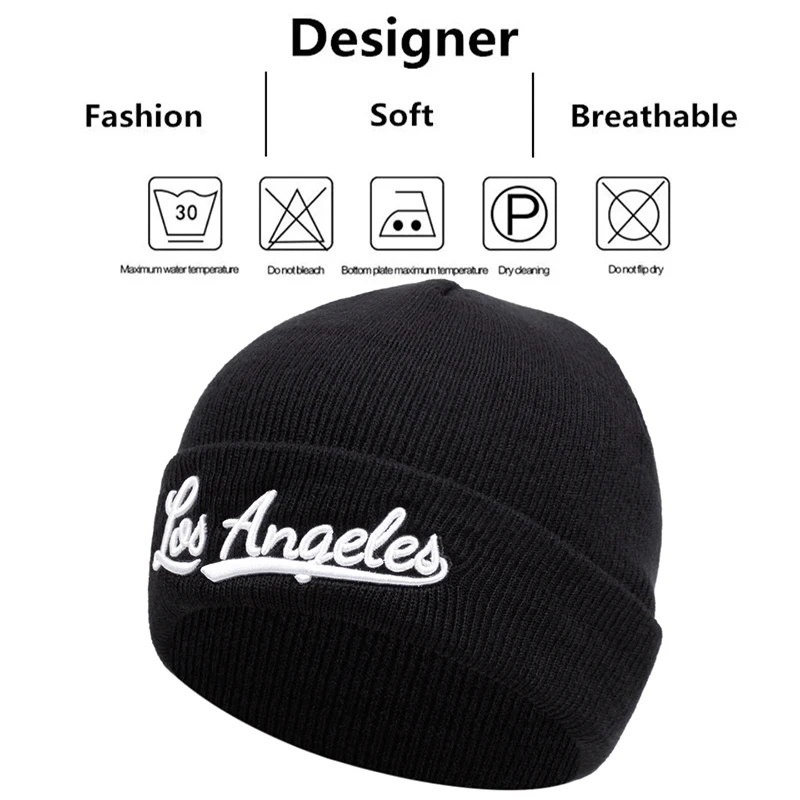 Los Angeles Letter Embroidery Beanies Hat Men's Women's Winter Warm Bonnets Outdoor Casual Sports Cap Soft Beanie Hat  ﻿