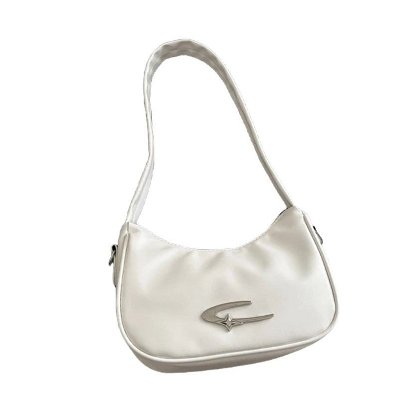 E74B Bolso hombro tipo bandolera con forma cuero PU para mujer, bolso con cremallera en axilas, Bolso y