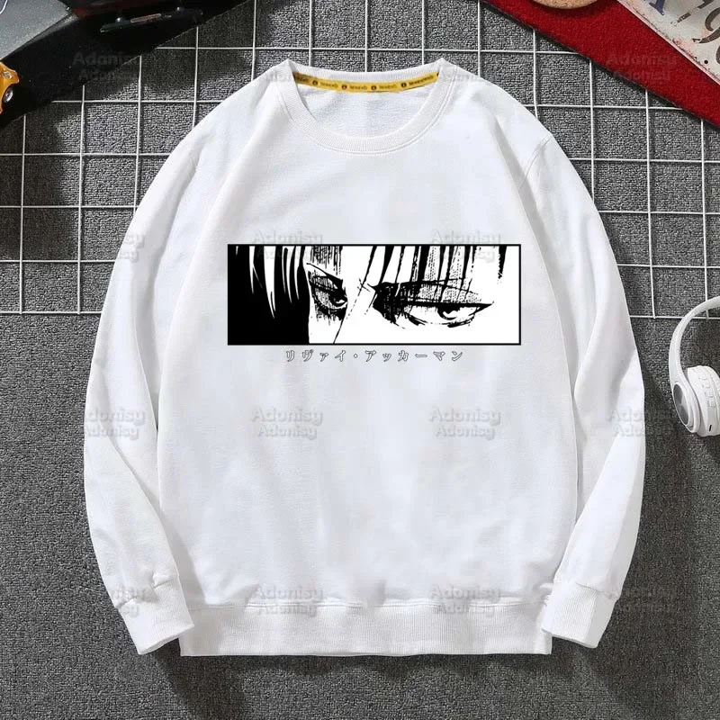 Anime Attack On Titan Hoodies Autumn Hooded Sweatshirt Levi Ackerman Eye Men Hip Hop Hoodie Classic Hoody Pullover Tops white