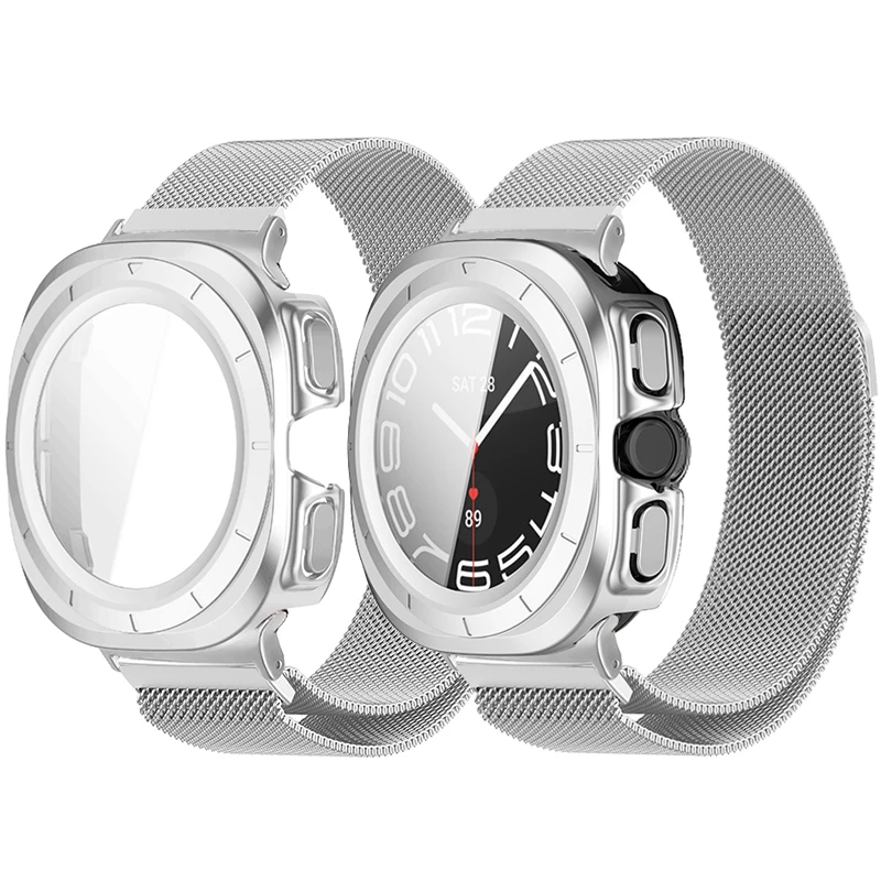 

Металлический ремешок для Galaxy Watch 7 Ultra 47 мм, ремешок с магнитной петлей для Samsung Galaxy Watch 7 Ultra 47 мм, чехол для ПК + пленка из закаленного стекла