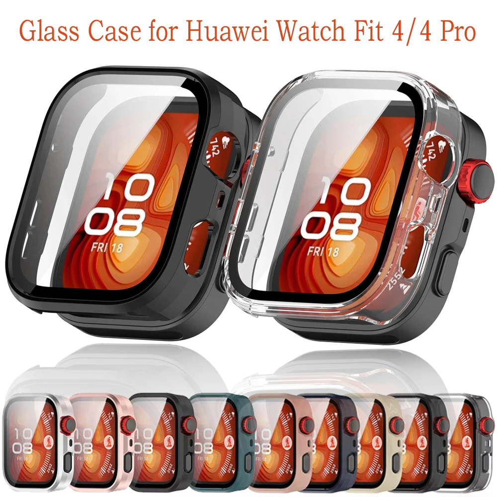 Étui en verre HD pour Huawei Watch Fit 4/Fit 3, protecteur d'écran trempé, pare-chocs rigide en PC pour Huawei Fit 4 Pro, accessoires de couverture