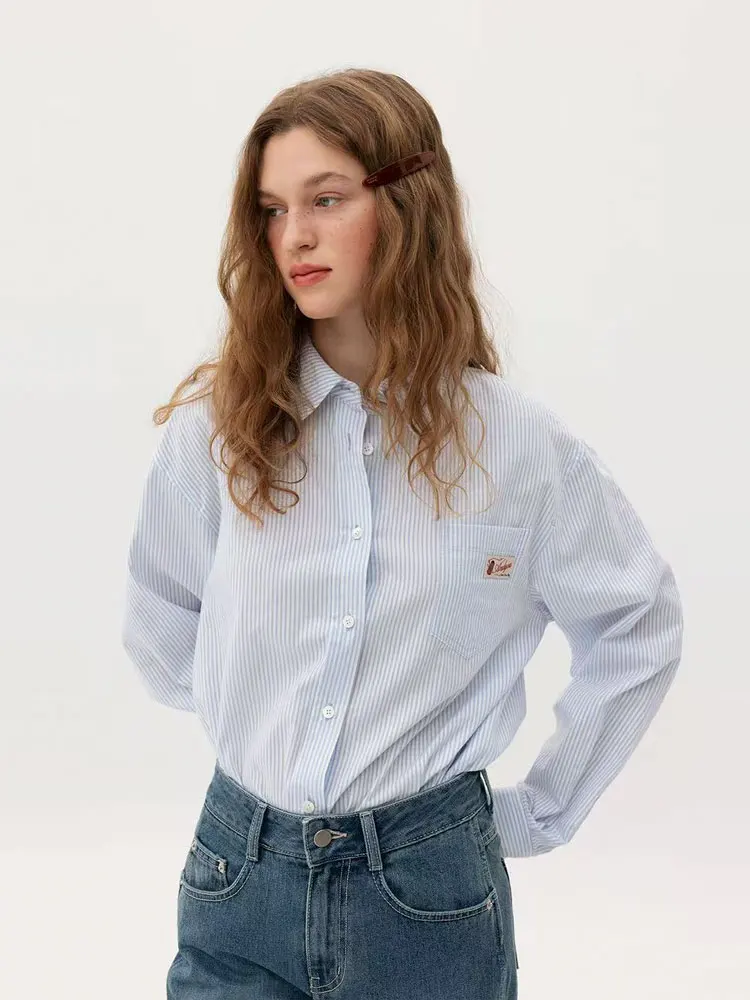 Nolara ربيع 2025 جديد فضفاض الملمس مخطط طويل Sve irt المرأة عادية Sle القطن الخالص مستقيم قطع طوق زر