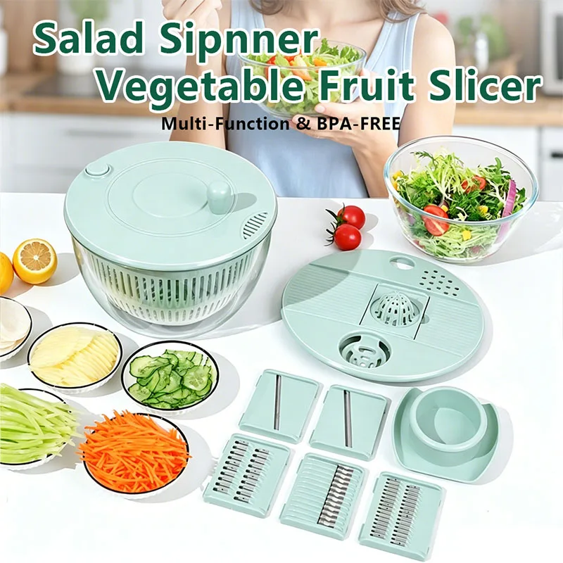 All in One Salad Spinner for Kitchen with Chopper Bpa-Free Vegetable Slicer Salad Chopper Easy to Use Kitchen Supplies