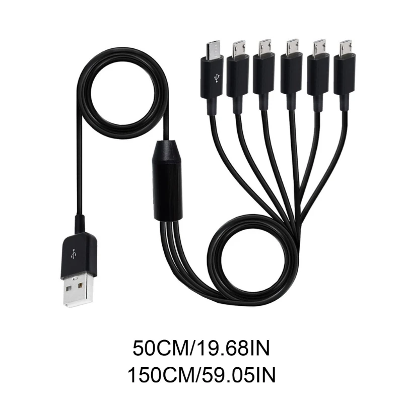 6 in 1 USB 2.0 Type A Male to 6 Micro USB Male Splitter Y Charging Data Sync Cord Charge Power Cable for Phone Tablet