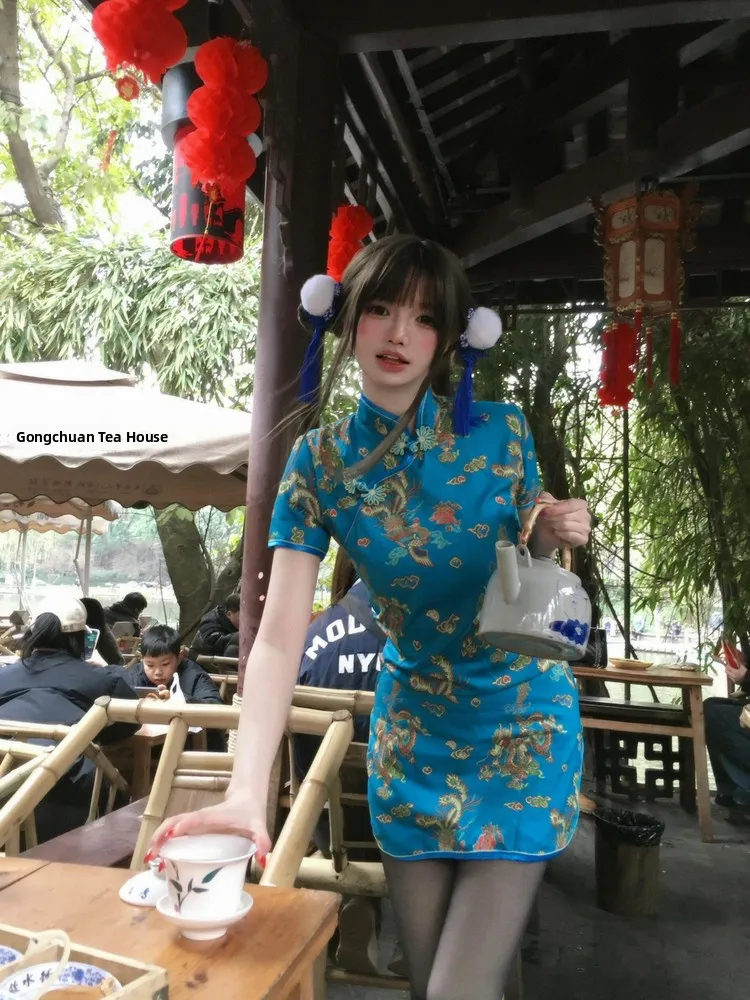 فستان تشيونغسام صيني جديد بتصميم فتاة ناعمة، زي تنكري للهالوين والكريسماس، فستان خادمة، فستان تشيونغسام قطعة واحدة بتصميم صين...