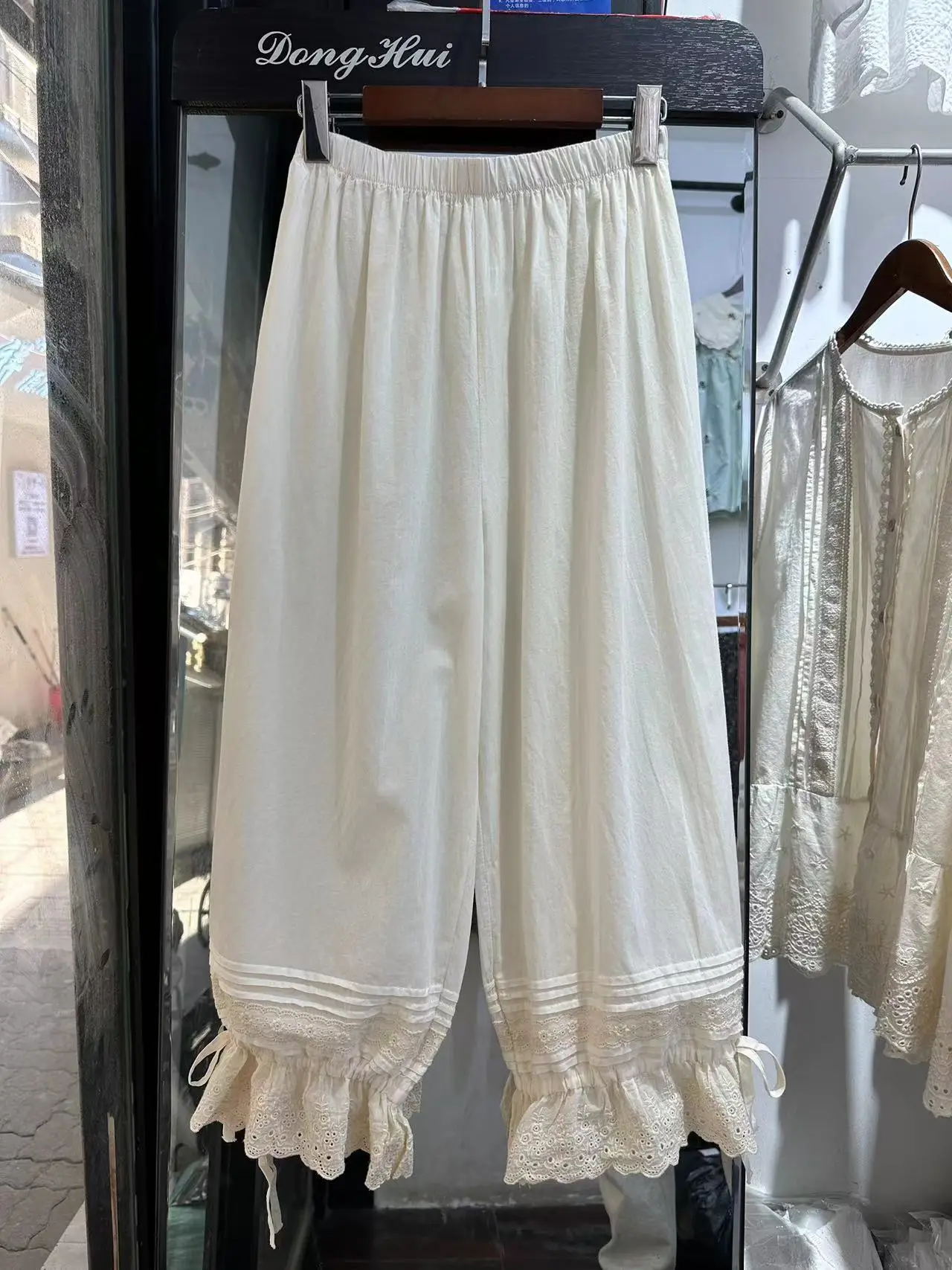 Nouveau pur coton taille élastique pantalon à jambes larges brodé décontracté femmes pantalon Fre Match forêt fille couleur