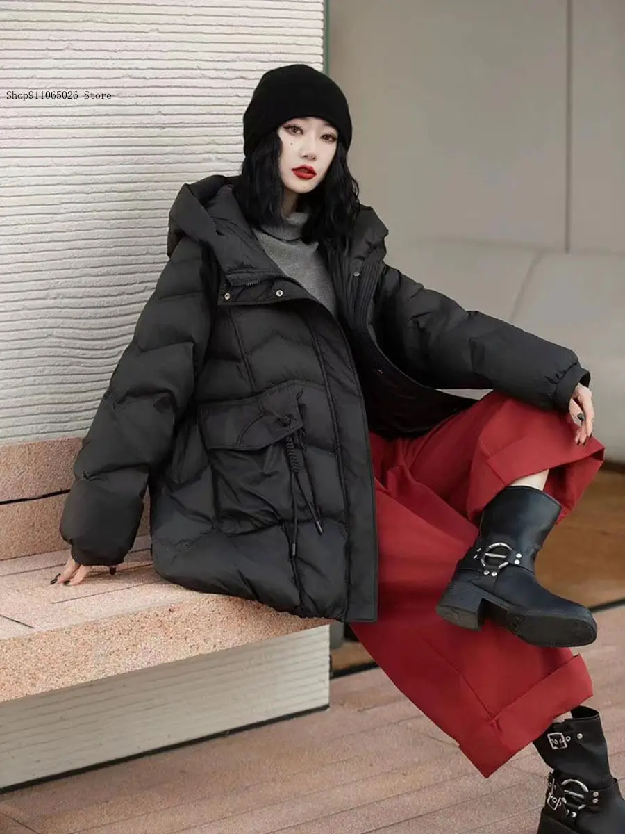 Vintage Medium Length Winter Fried Dough Twists Tassel Warm White Duck Down Jacket Mother Dress Women