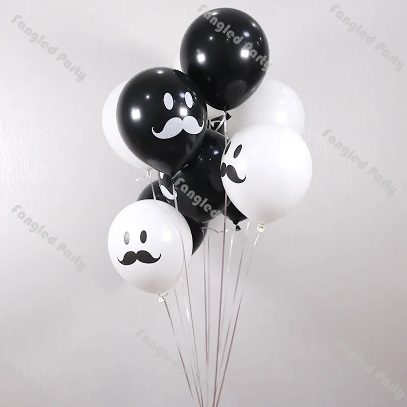 10pcs Little Man Theme Photo Prop 12inch Mustache Balloon Black White Baby Shower Gender Reveal Wedding Birthday Party Supplies