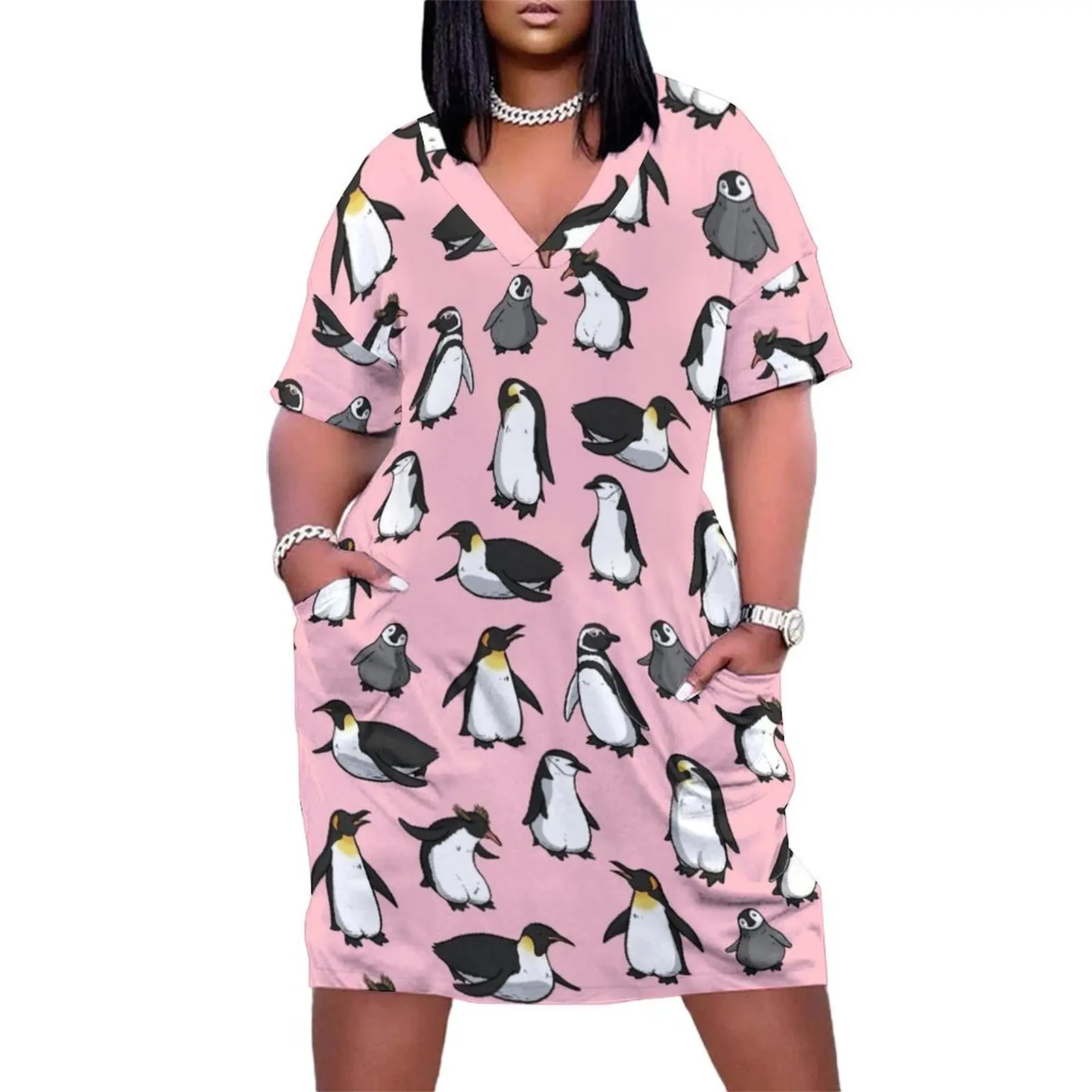 

Cute Penguin Pattern (Pink Variant) Loose Pocket Dress Beachwear party dresses woman