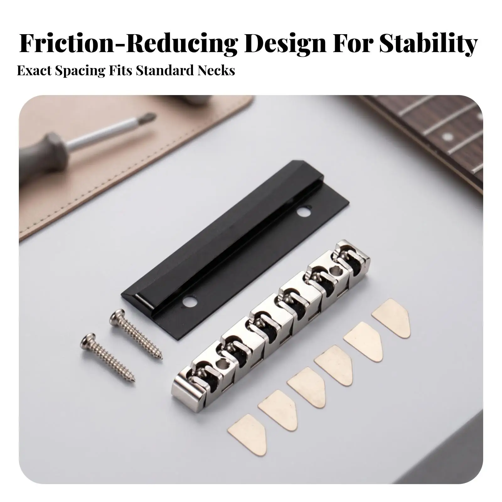 Guitar Nut Assembly 43mm Guitar Nut with Shims Hardware Stainless Steel Height Adjustable for Guitarists