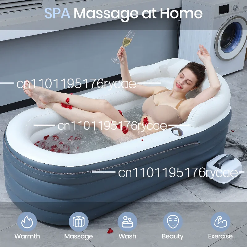 

Inflatable bathtub with bubble massage pad, folding surf jacuzzi thickened and extended version with cushions