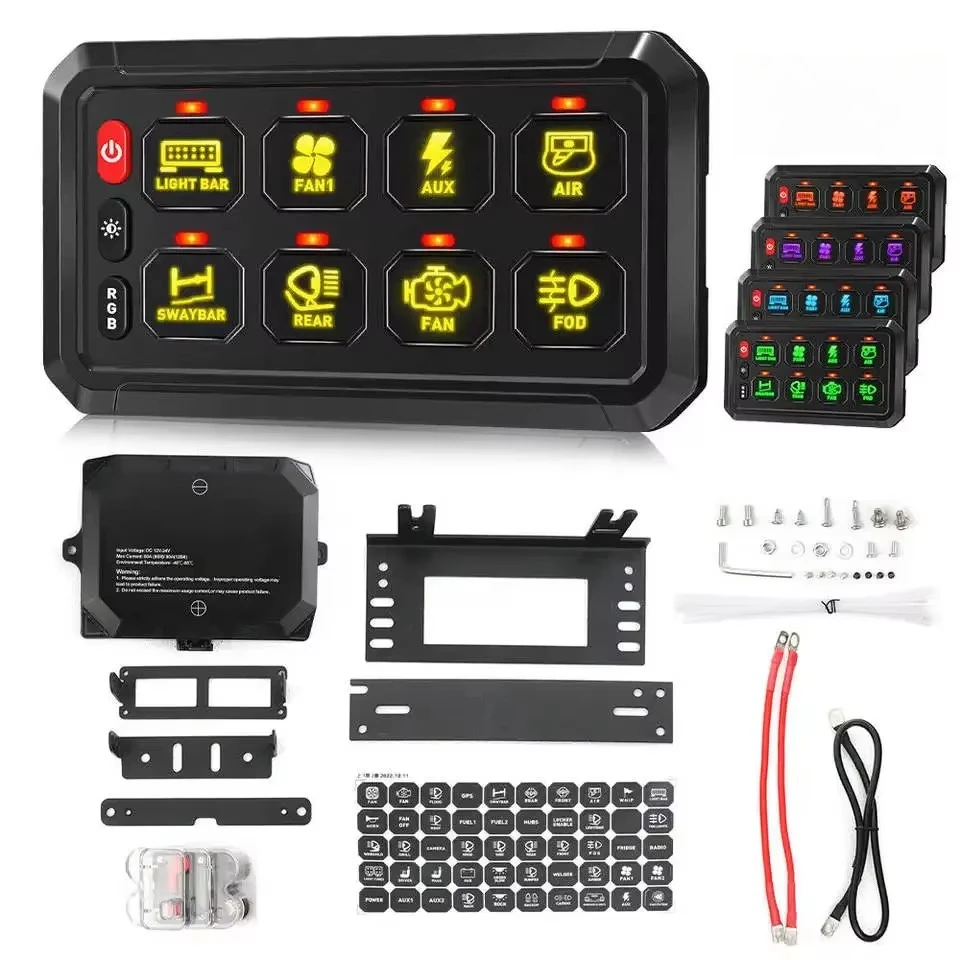 

Универсальная 12 В 8-бандовая панель переключателей RGB-подсветки, электронное реле мощности, светодиодная подсветка для автомобилей, внедорожников, CAMPER RV MARINE