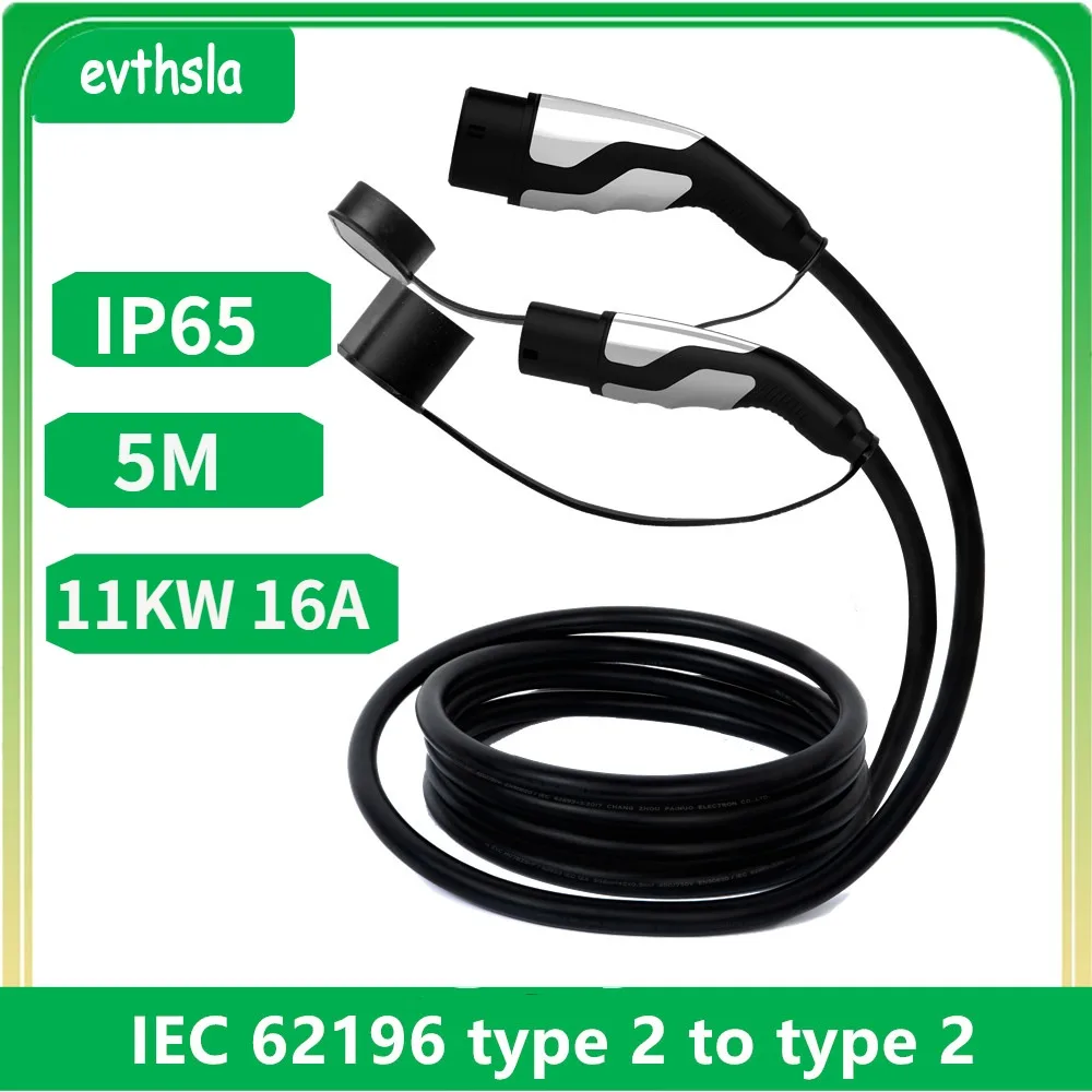 evthsla Type2 EV Charger Cable Female Car Side to Type2 Male Plug 16A 3.5KW 32A 7KW 1Phase 11KW 22KW 3 Phase for Electric Car