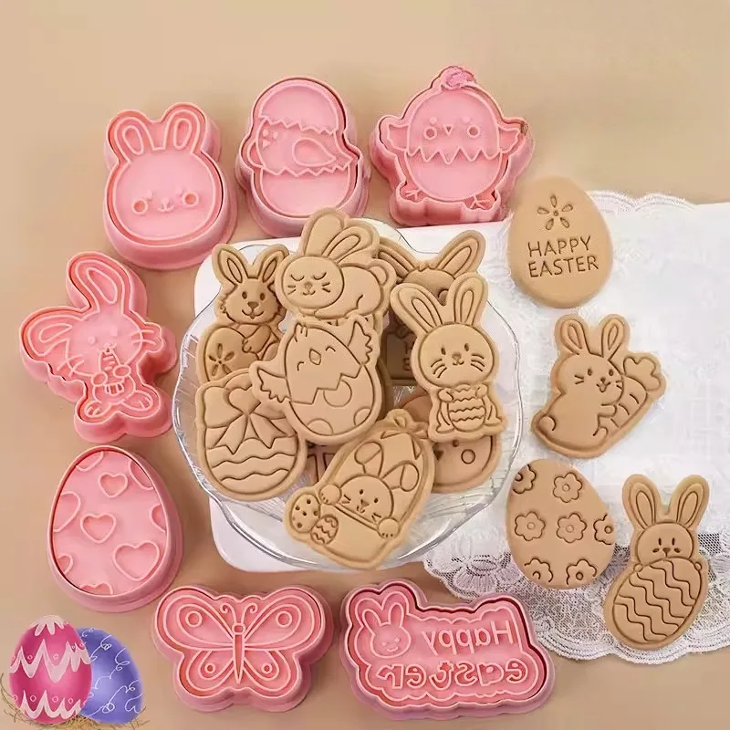 Moule à biscuits de pâques, lapin de dessin animé, poulet, œuf de résurrection, fondant, outil de cuisson, moule de découpe de biscuits 3d