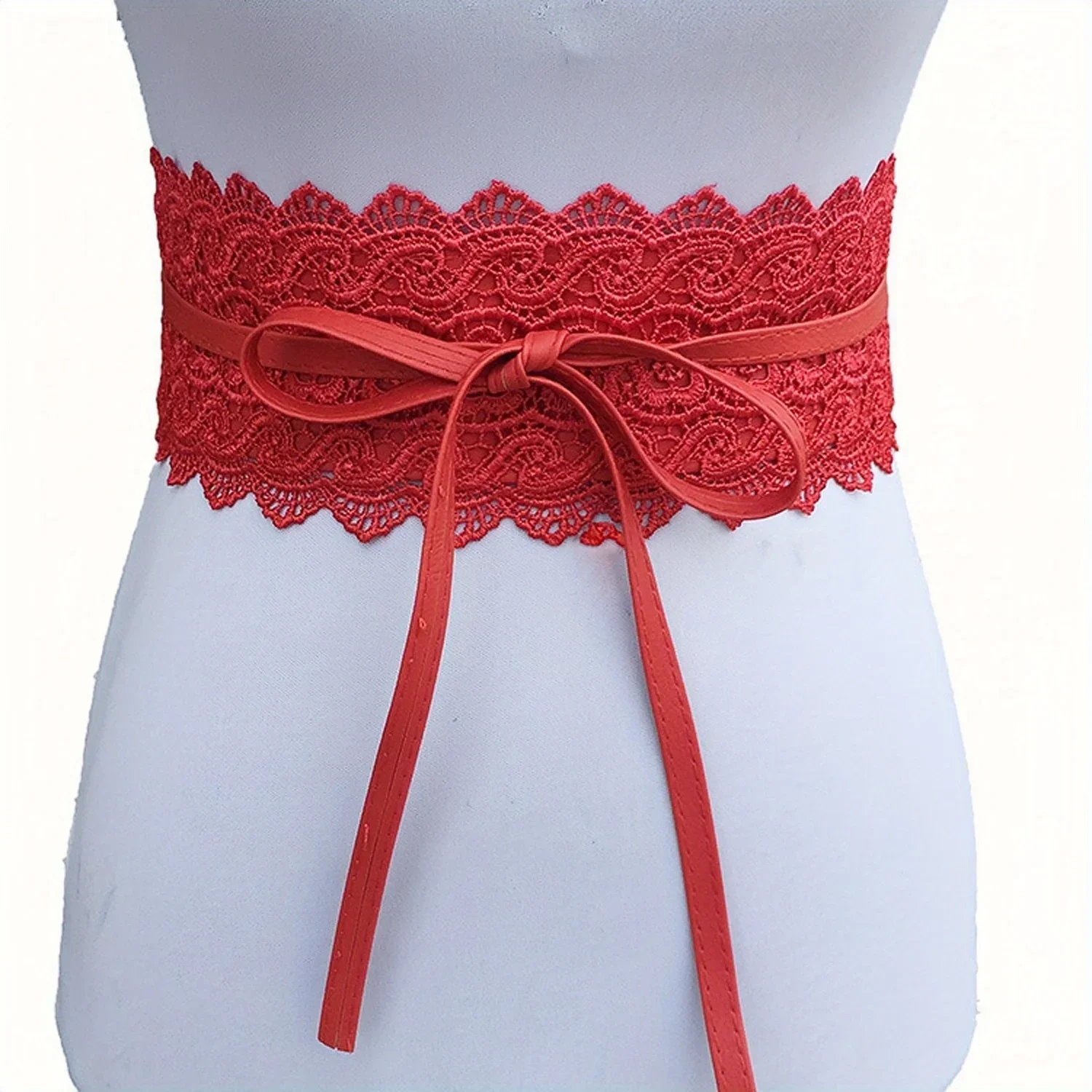 Lace Waist Belt Bow Tie Wrap Around Soft PU Leather Wide Girdle Boho Corset For Dresses