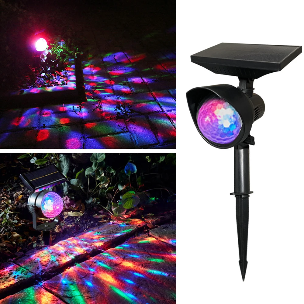 

LED Solar Light Projector RGB Crystal Laser Stage Light Outdoor Spot Rotary Lamp Lawn Solar Garden Projector Holiday Party Light