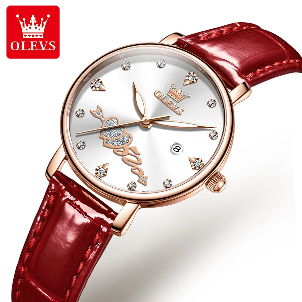 OLEVS 5509 Calendar Waterproof Original Heart Shape Love Dial Leather Strap Watches Fashion Luxury Elegant Women's Quartz Watch