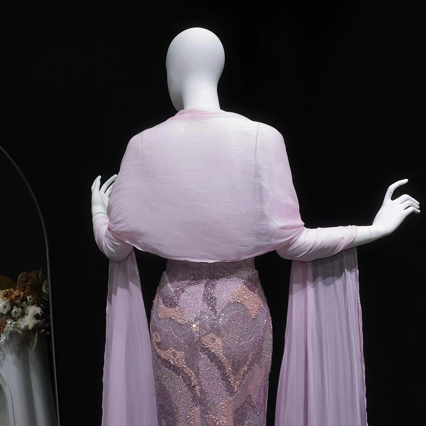 Sharon Said Abendkleider Luxuriöses Etuikleid mit Herzausschnitt, Tüll, Perlen, Cape, Pailletten, Dubai, formelles Hochzeits- und Partykleid SS658, maßgeschneidert – Detail 11