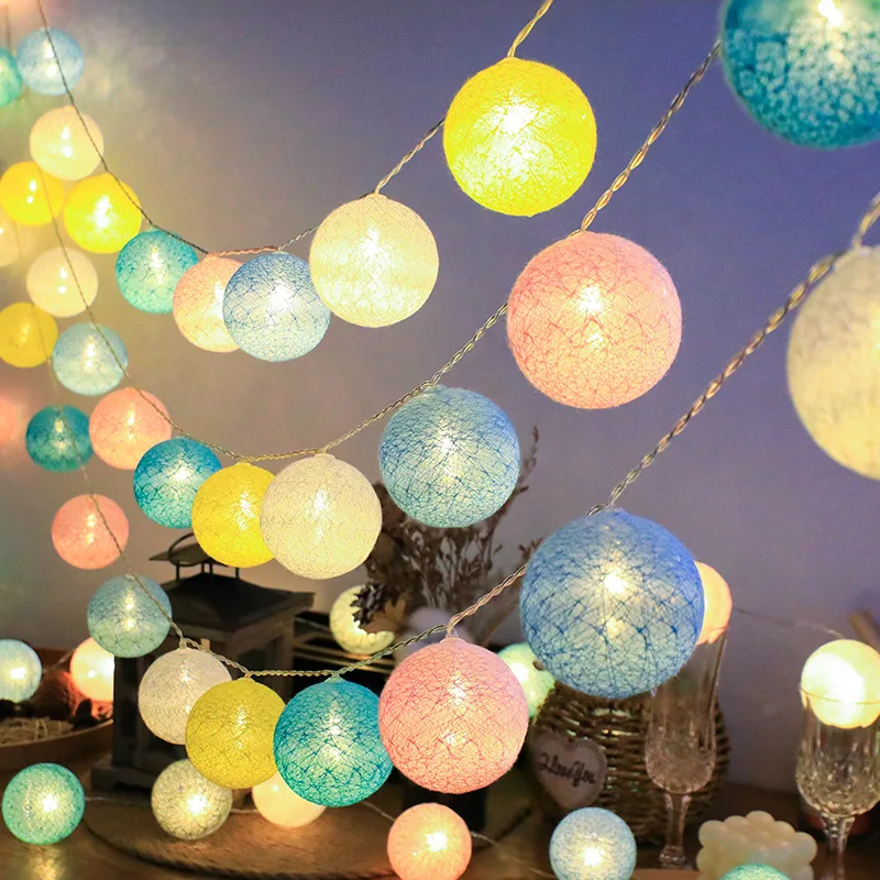 

3M 20 LEDS Cotton Ball Garlands Fairy Lights String Christmas Decor Outdoor Navidad Garden Lights Street Garlands New Year Gifts