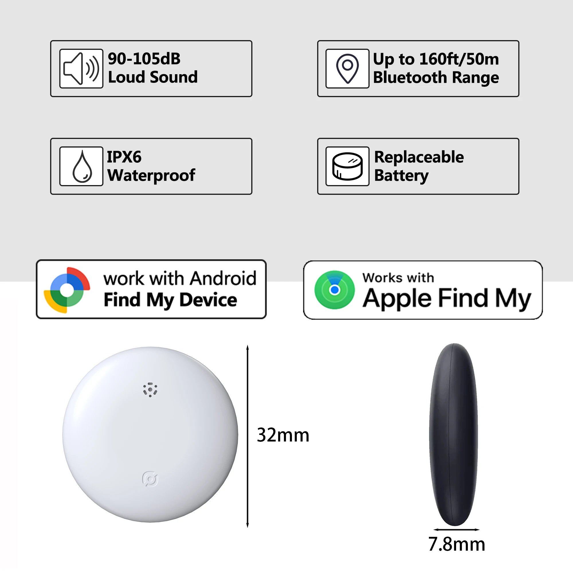 Mini GPS Dual System Tracker For Apple Find My/Android Google Find Hub App Item Finder Bike/Bag Locator Tracker