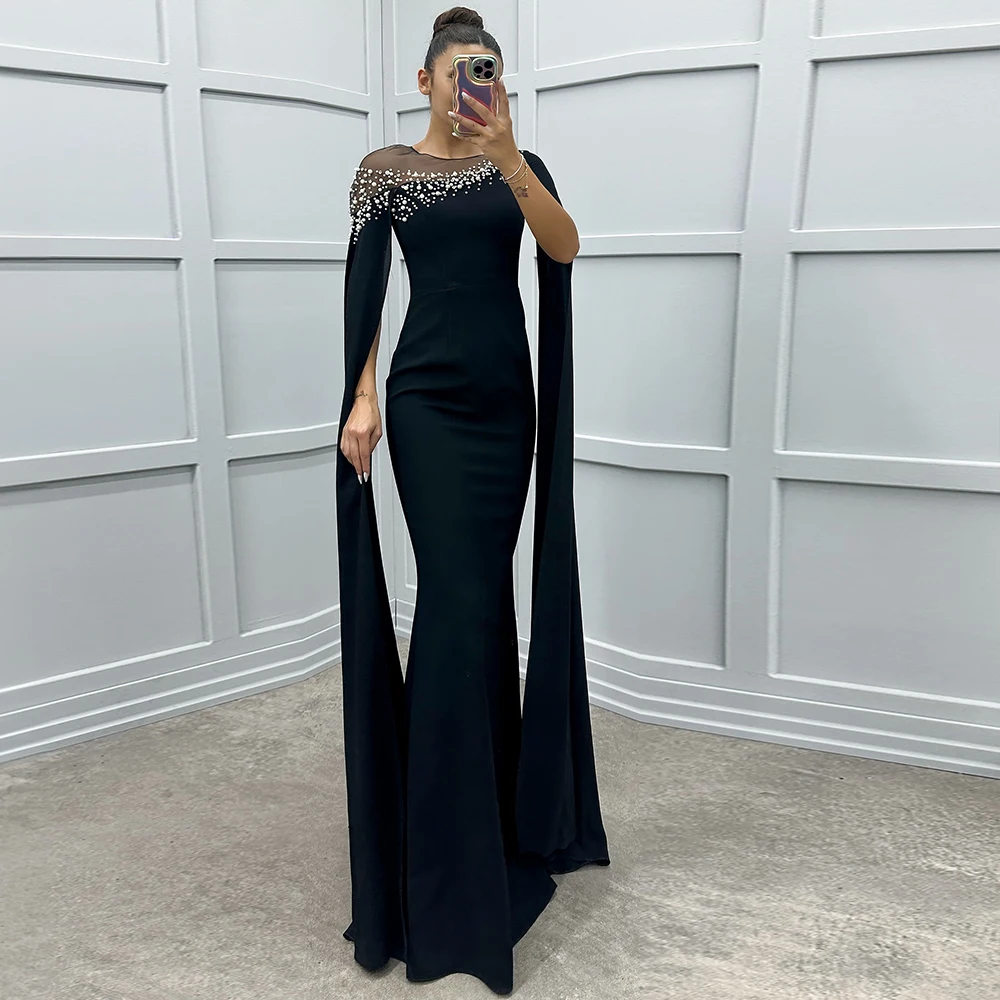 Customized Pearls Evening Dresses for Women Scoop Neck Elegant Party Dress Mermaid Sexy Cocktail Prom Gowns Fashion