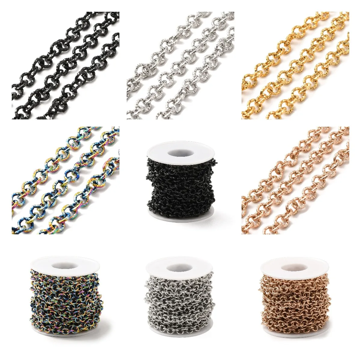 

5m/Roll 304 Stainless Steel Textured Cable Chains Black Gold Color Unwelded Link Chain for Jewelry Making DIY Necklace Bracelet