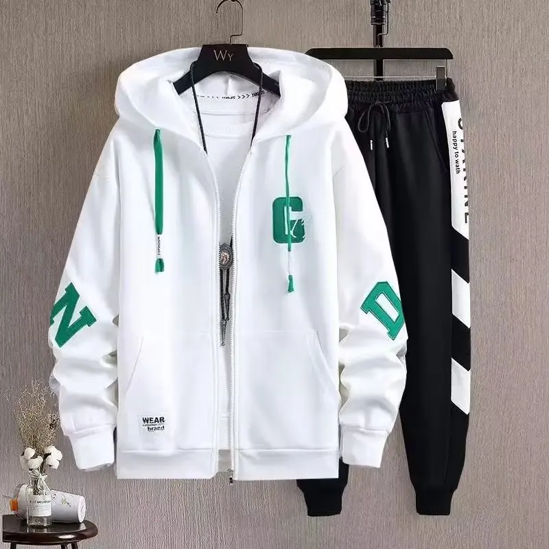 Frühling Herbst männer Anzug Koreanische Beiläufige Hoodie + hosen Zwei-stück Set Mode Männer Kleidung der Waffel Top männer Hosen Trainingsanzug Männer