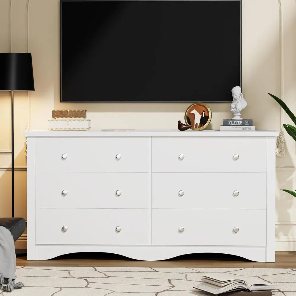 Komody DAFIFY z 6 szufladami, nowoczesne drewniane komody, szafka RTV do salonu, białe szafy do przedpokoju