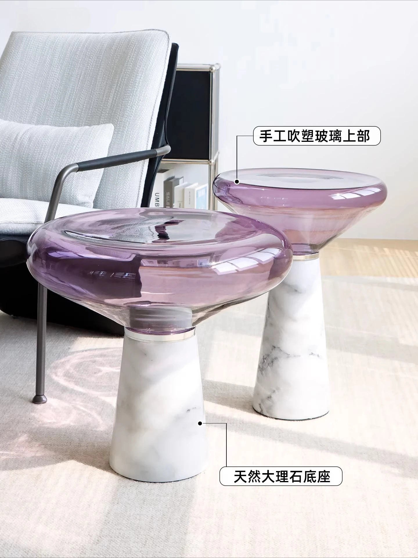 Modern minimalist designer marble sofa edge table movable Italian minimalist creative stained glass small coffee table