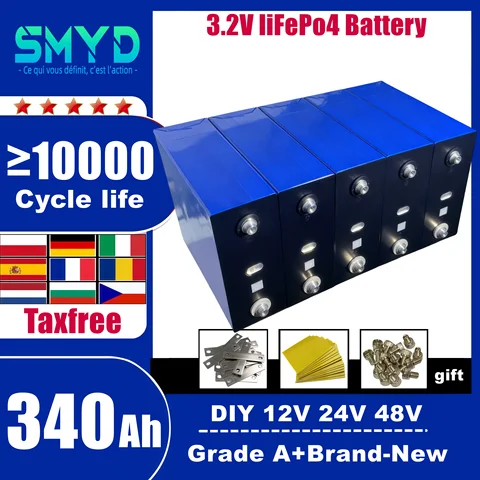 340Ah 3.2V Lifepo4 battery 10000 Cycles brand new Grade A DIY 12V 24V 48V Camping RV Golf Cart Electric Car Cruise Solar System