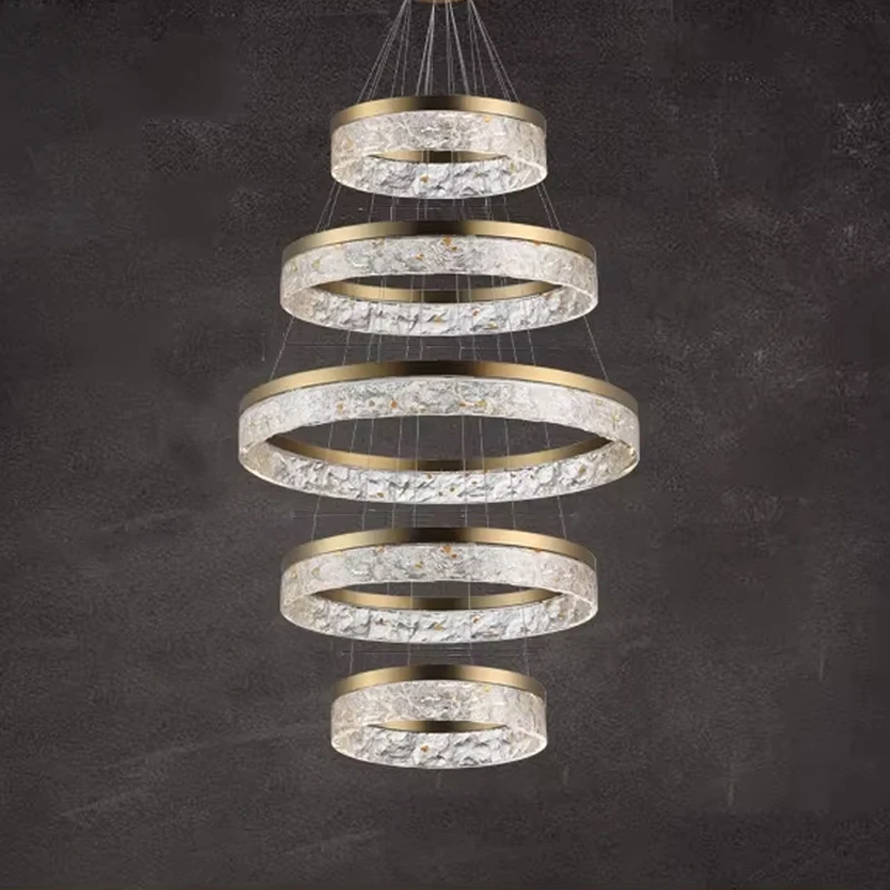 Modern Staircase High Ceiling Cottage Decor Pendant Lights LED Big Circle Home Hanging Lamps Designer Living Room Lustres
