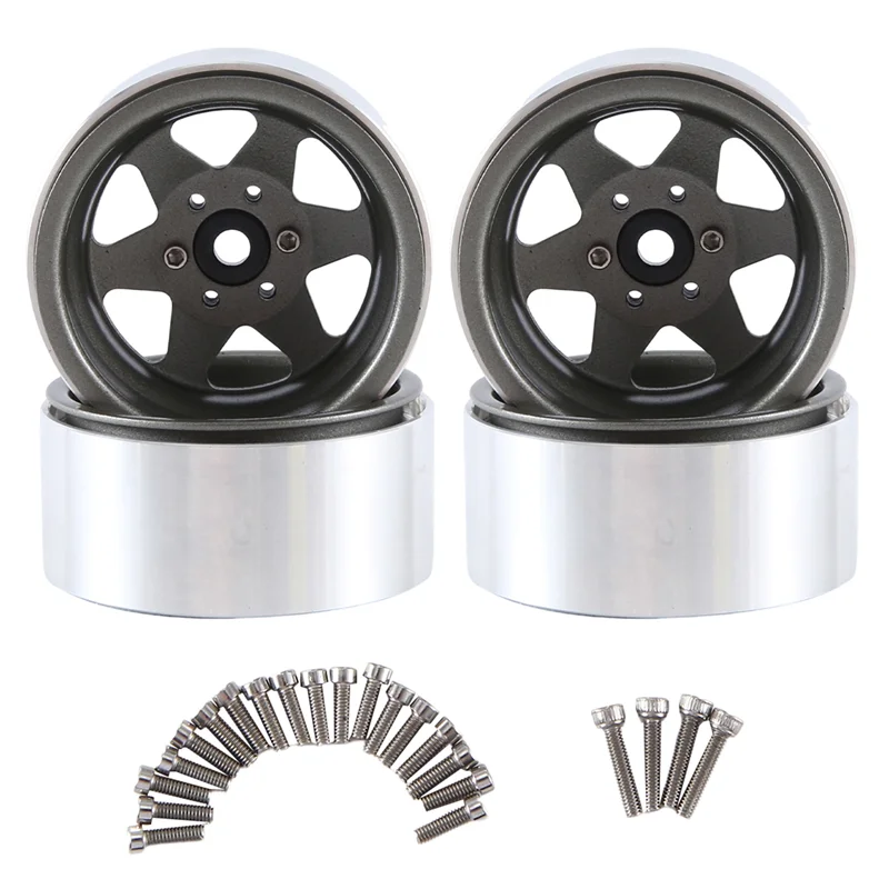 

4Pcs 1.9 Inch Deep Dish Beadlock Wheel Hub Rim For 1/10 RC Crawler Axial SCX10 II III Traxxas TRX4 RC4WD D90 Gray-Y46A