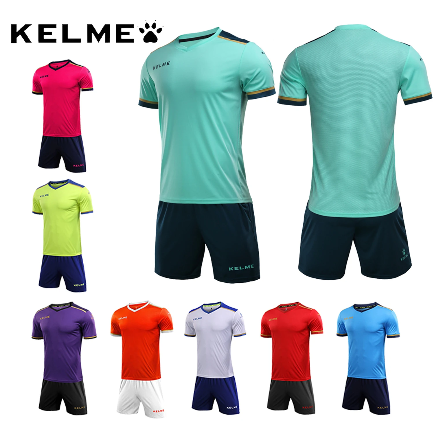 KELME Men Soccer Jersey Sweat Absorption Ventilation Summer Training Suits Short Sleeve Football Team Jersey Sportswear 3871001