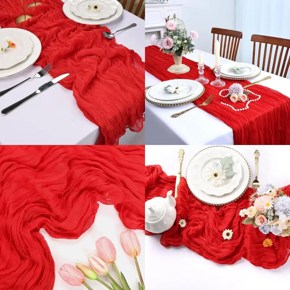 

10FT Red Boho Cheesecloth Table Runner for Weddings, Parties & Home Decor
