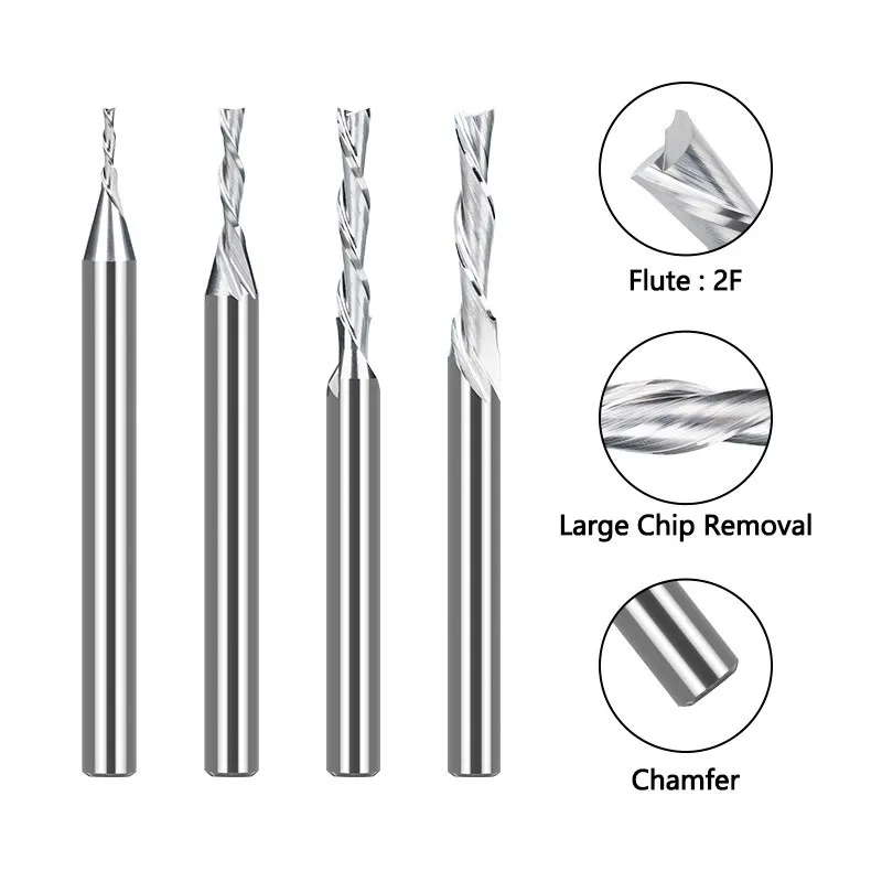 XCAN-다운 컷 라우터 비트 1/8 생크 카바이드 밀링 커터, 2 플루트 CNC 기계 엔드 밀 목공 MDF 절단