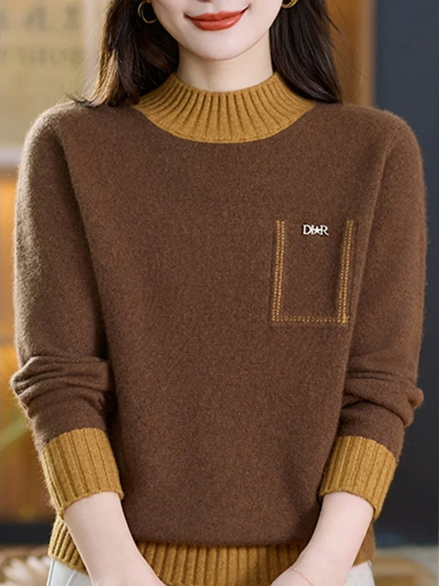 

Thiened Woolen Sweater for Women Outlet Brand Winter Base Layer Knitted f High Collar Warm Cozy Long Sve Crew Ne