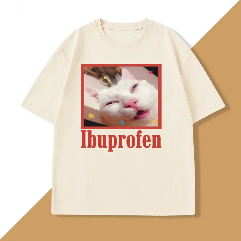 Funny Ibuprofen Cat T-shirt for Men Women Graphic T Shirts Cute Cat Lover Cotton T Shirt Round Neck T Shirts Short Sleeve Tees - Image 3