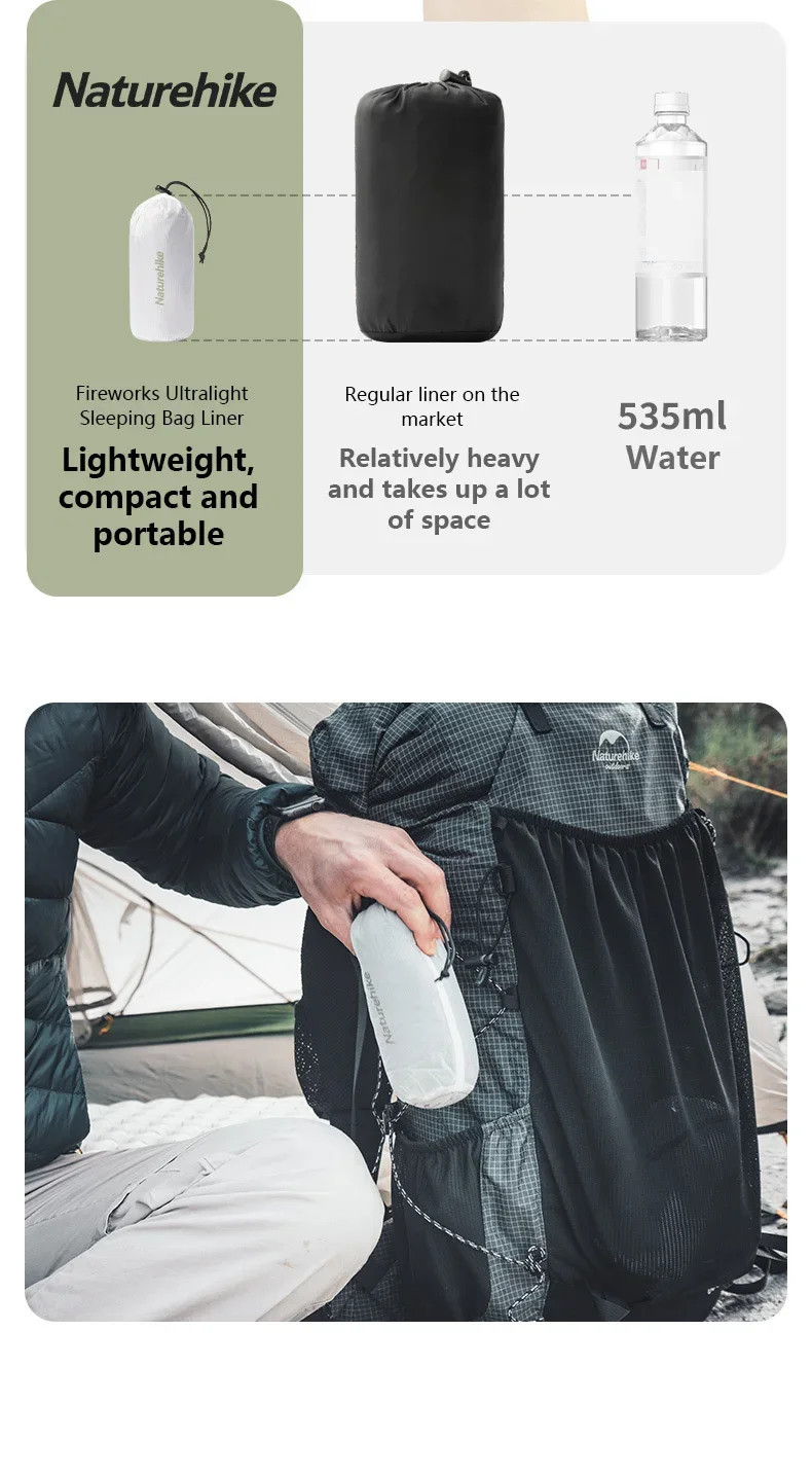 Naturehike Schlafsack-Einlage, leichter Einzelschlafsackbezug, ultraleicht, bequem, Camping-Bettlaken, Reise-Schlafsack – Detail 7