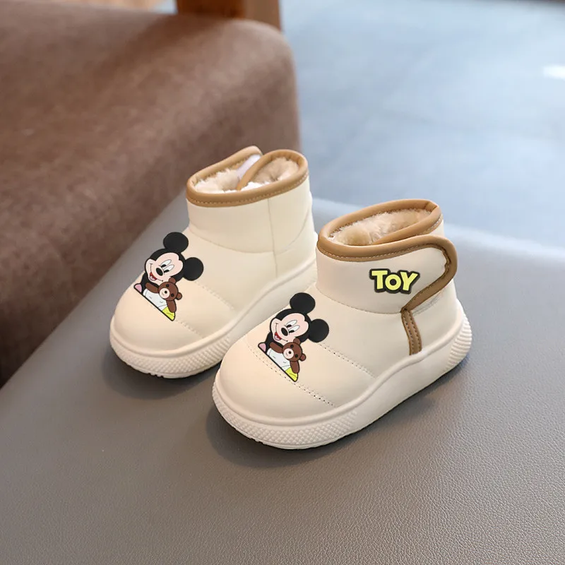 

Disney Baby pu первые ходунки Микки Маус Новые зимние хлопковые сапоги для девочек Детские кроссовки для мальчиков Хлопковая обувь плюс флисовая повседневная обувь