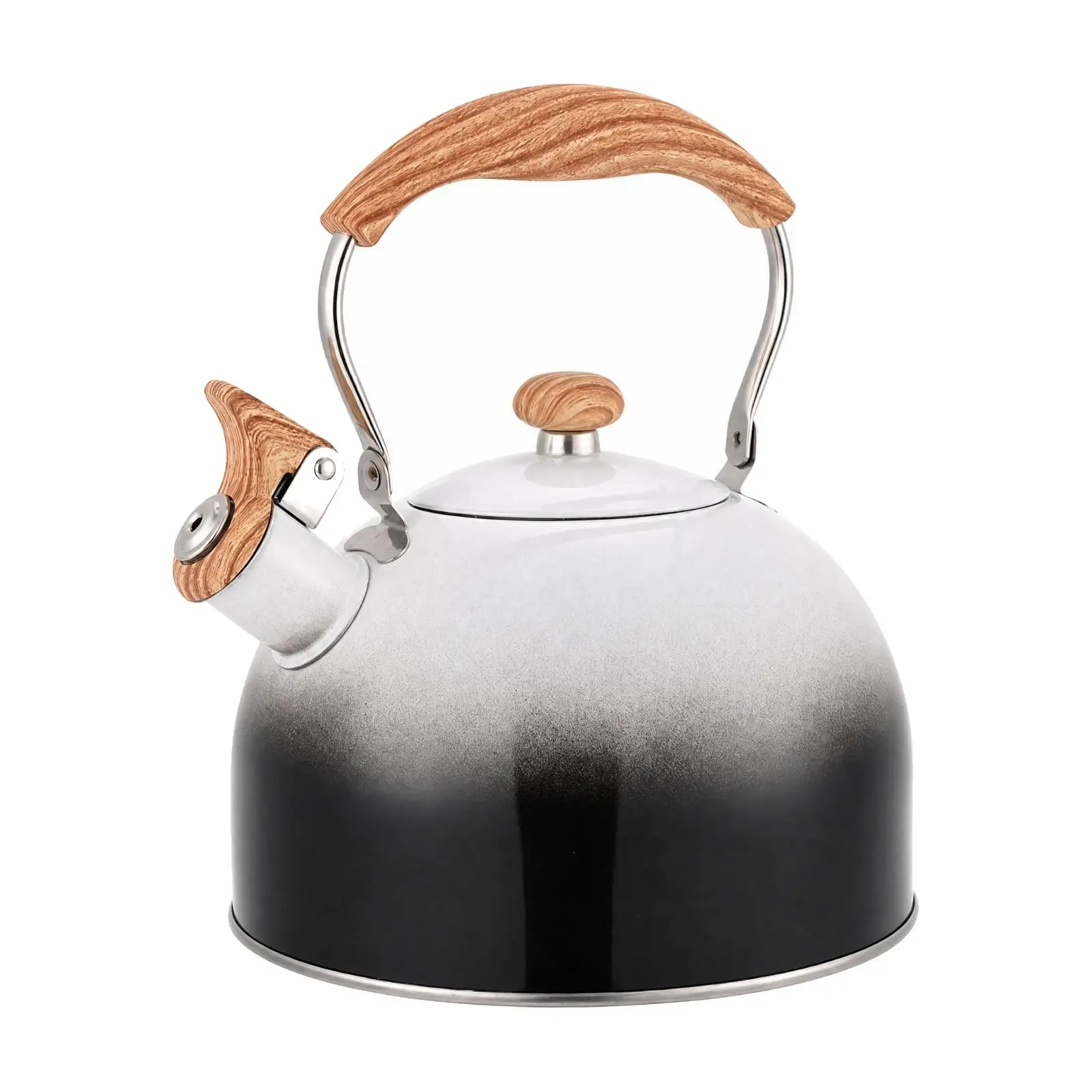 Whistling Water Kettle for Kitchen Stovetop Stainless Steel Teapot Large 2.5 Liter with Dome Body and Wood Accent Grip