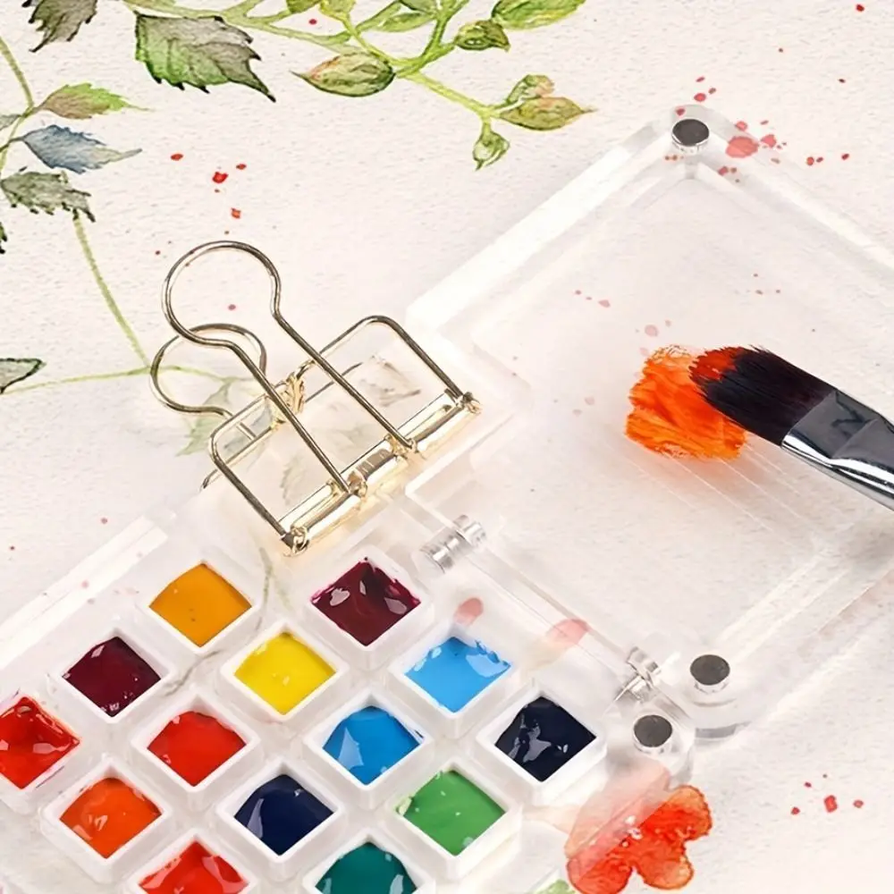 

Acrylic Watercolor Paint Palette Magnetic Sparkling Paint Pigment Box Can Shake Foldable Travel Painting Tray Outdoor