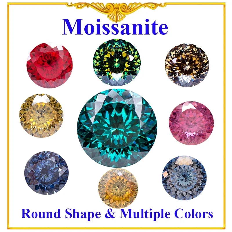 Moissanite 100 Face Cut Multiple Colors Round Shape Top Quality Beads for Charms DIY Jewelry Making Pendant with GRA Certificate