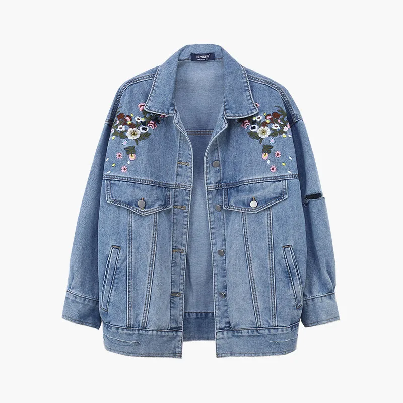 

Embroidered Denim Jackets Women's Clothing Loose 2023 Spring Autumn Korean Ripped Large Size Jeans Coats Girls Outwear fp176