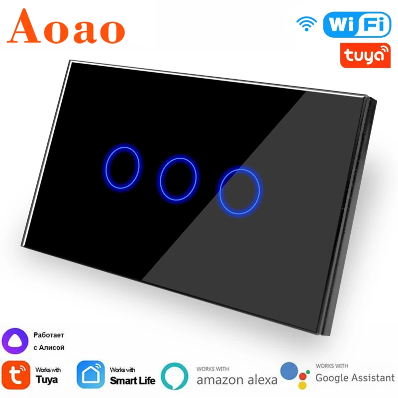 

Tuya WiFi Smart Light Switch with Luxuray touch Glass Panel, Work with Alexa Google Home Touch Sensor Smart Wall Switch Voice