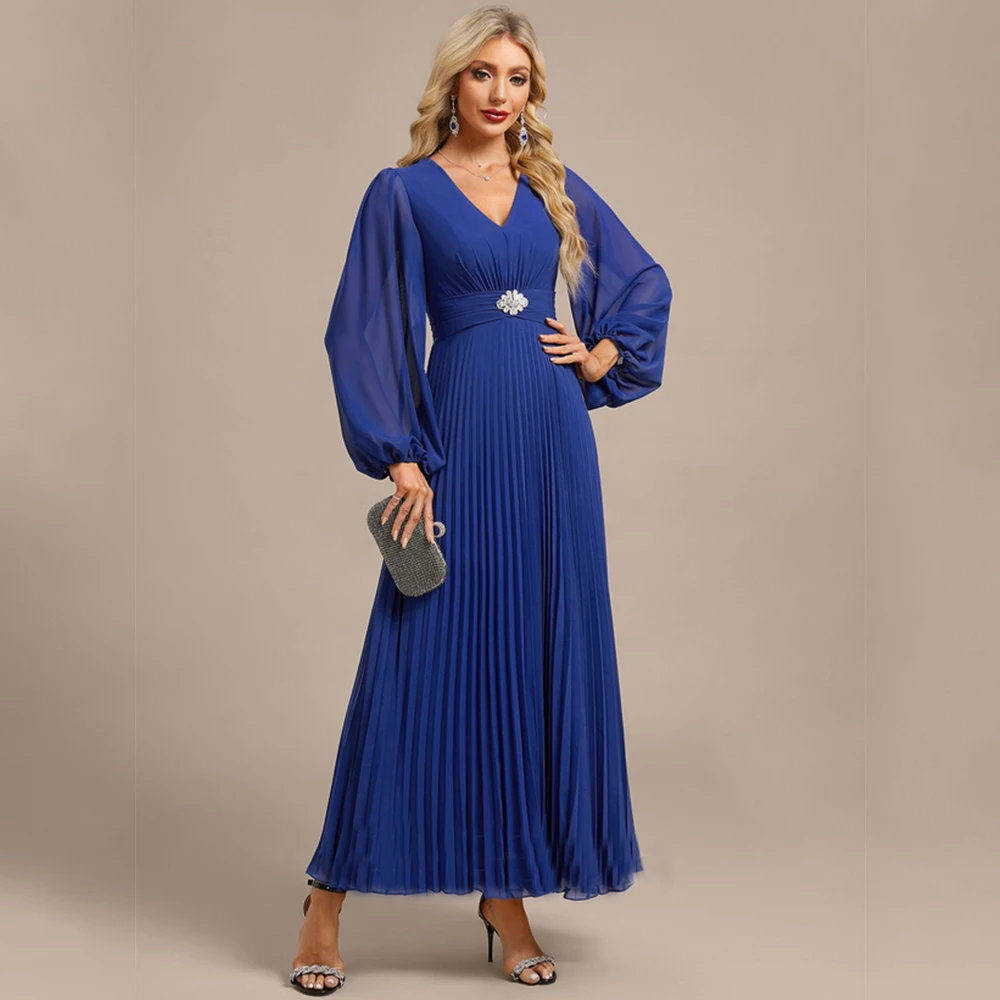 

Light Blue Mother of the Bride Dresses Puffy Full Sleeve Wedding Party Gowns Zipper Back Ankle Length Summer Vestido De 2025 New