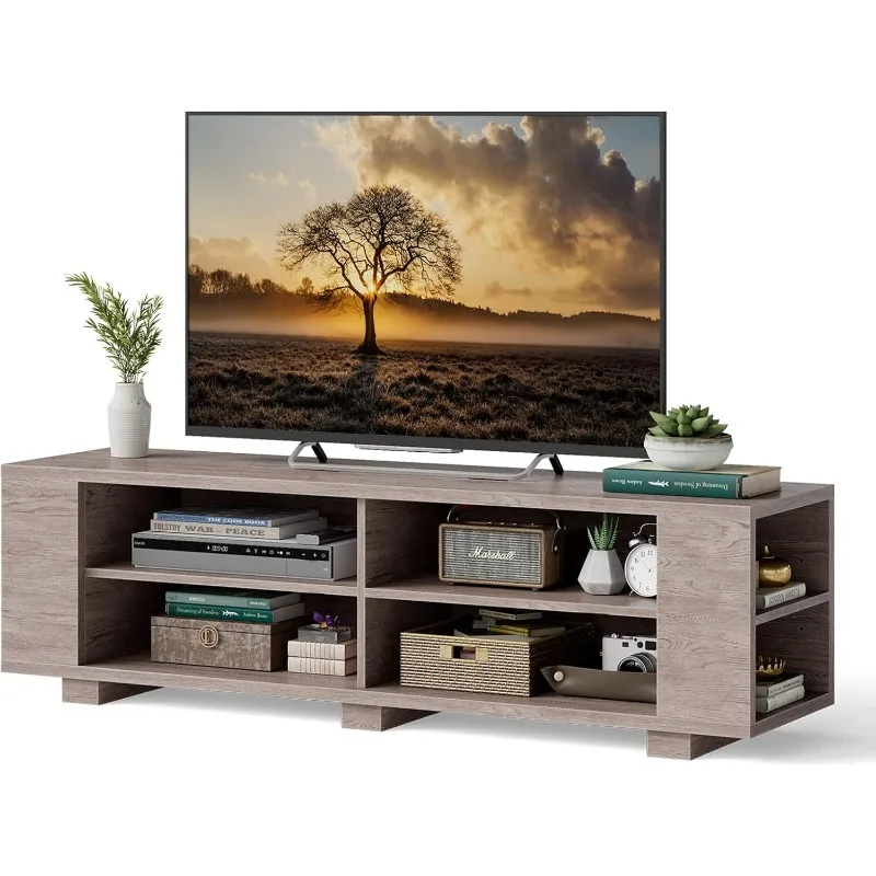 

Wood TV Stand for TVs up to 65 Inch Flat Screen, Modern Entertainment Center with 8 Open Shelves, Farmhouse TV Storage Cabinet