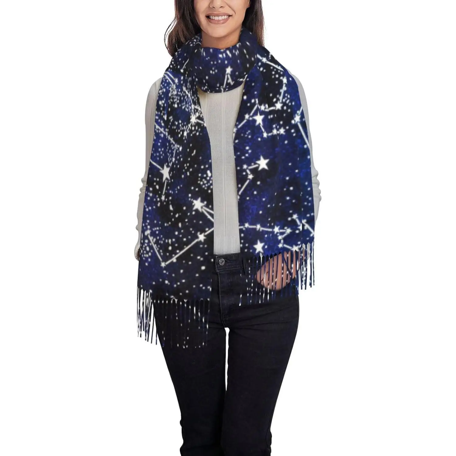 

Светящийся в темноте шарф с кисточками и принтом, шаль, женский теплый мягкий подарок на осень-зиму сезона, зимний модный легкий шарф