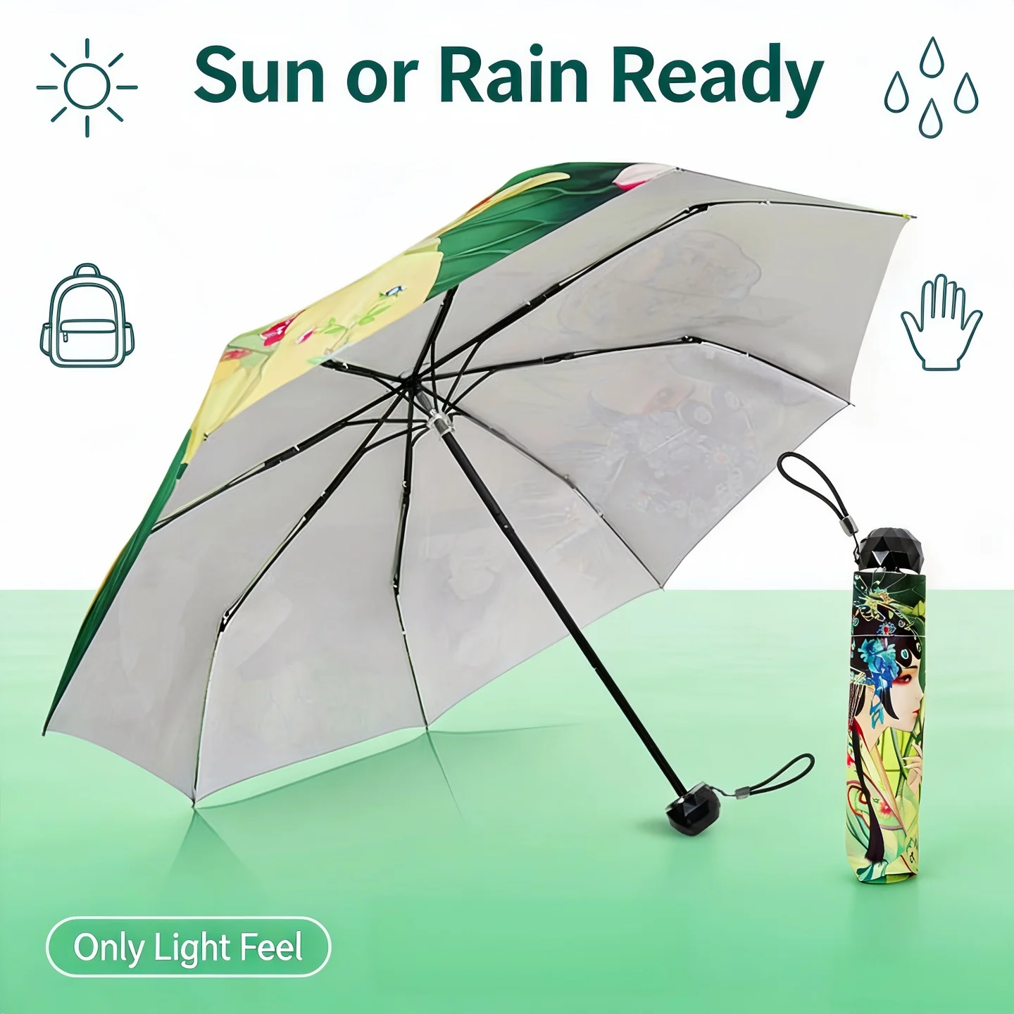 Creative Chinese Opera Lotus Beauty Folding Umbrella Windproof Rainproof Anti-UV Gift for Valentine's Day Christmas Women Girls