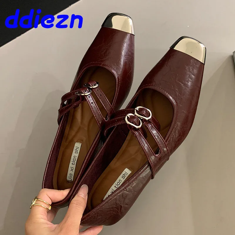 

Туфли Мэри Джейн женские с квадратным носком, модная мягкая обувь с металлическим носком, Повседневная офисная обувь на плоской подошве